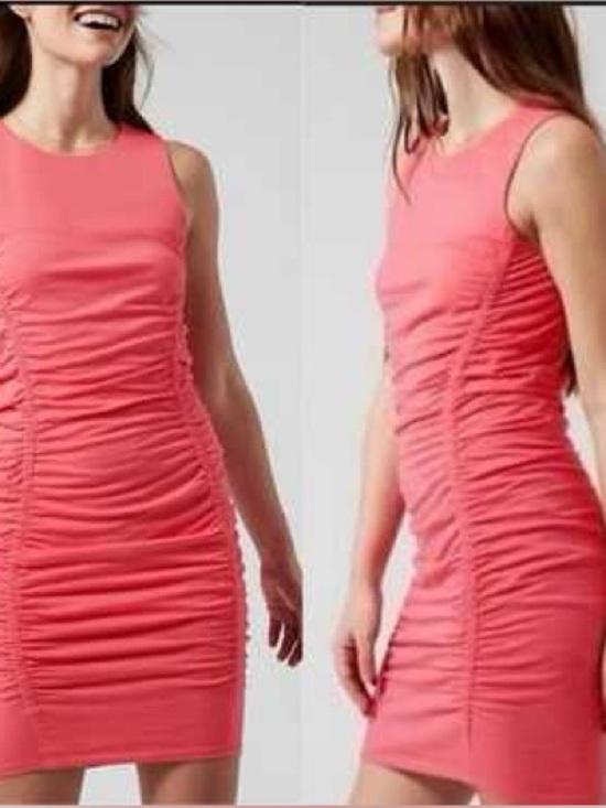 Athleta Dresses & Skirts - ATHLETA Stella Dress Coral Ruched Bodycon Lined Size Small